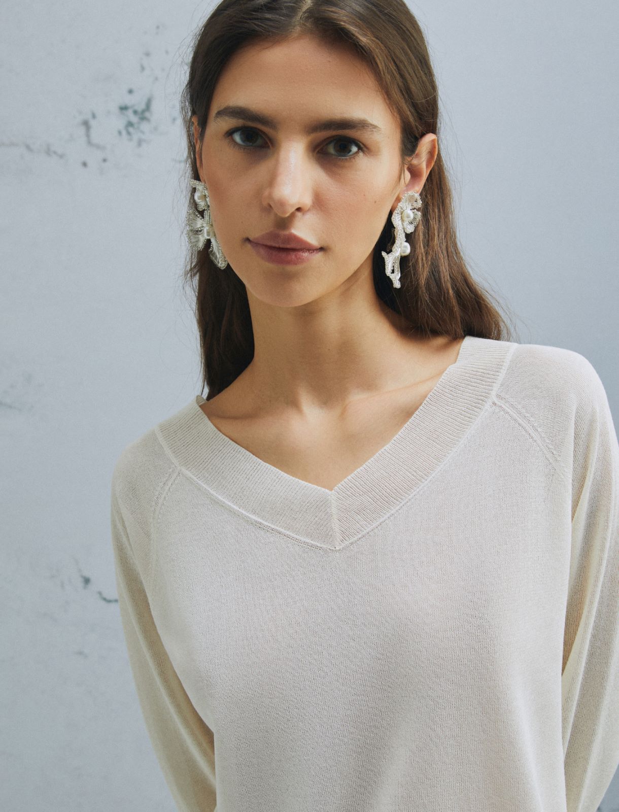 Pull à col en V - BLANC LAINE - Marella - 5