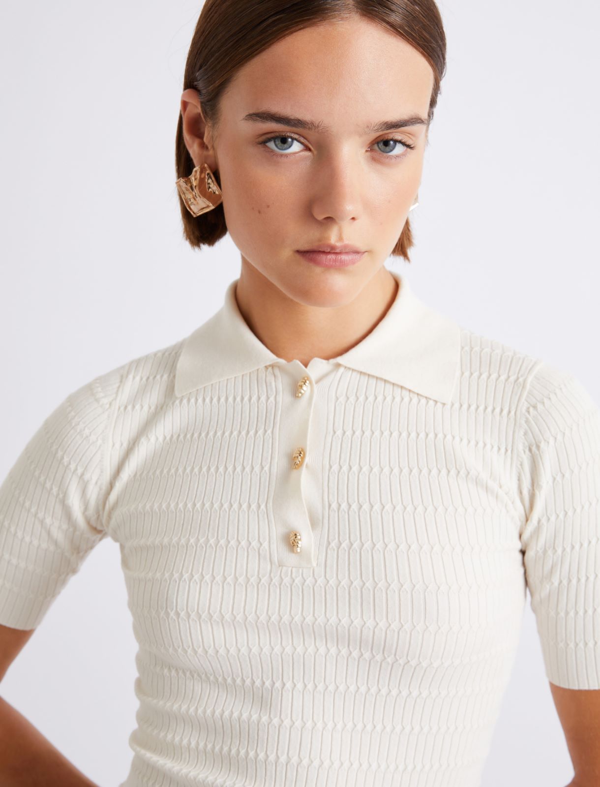 Viscose knit polo shirt - Cream - Marella - 5
