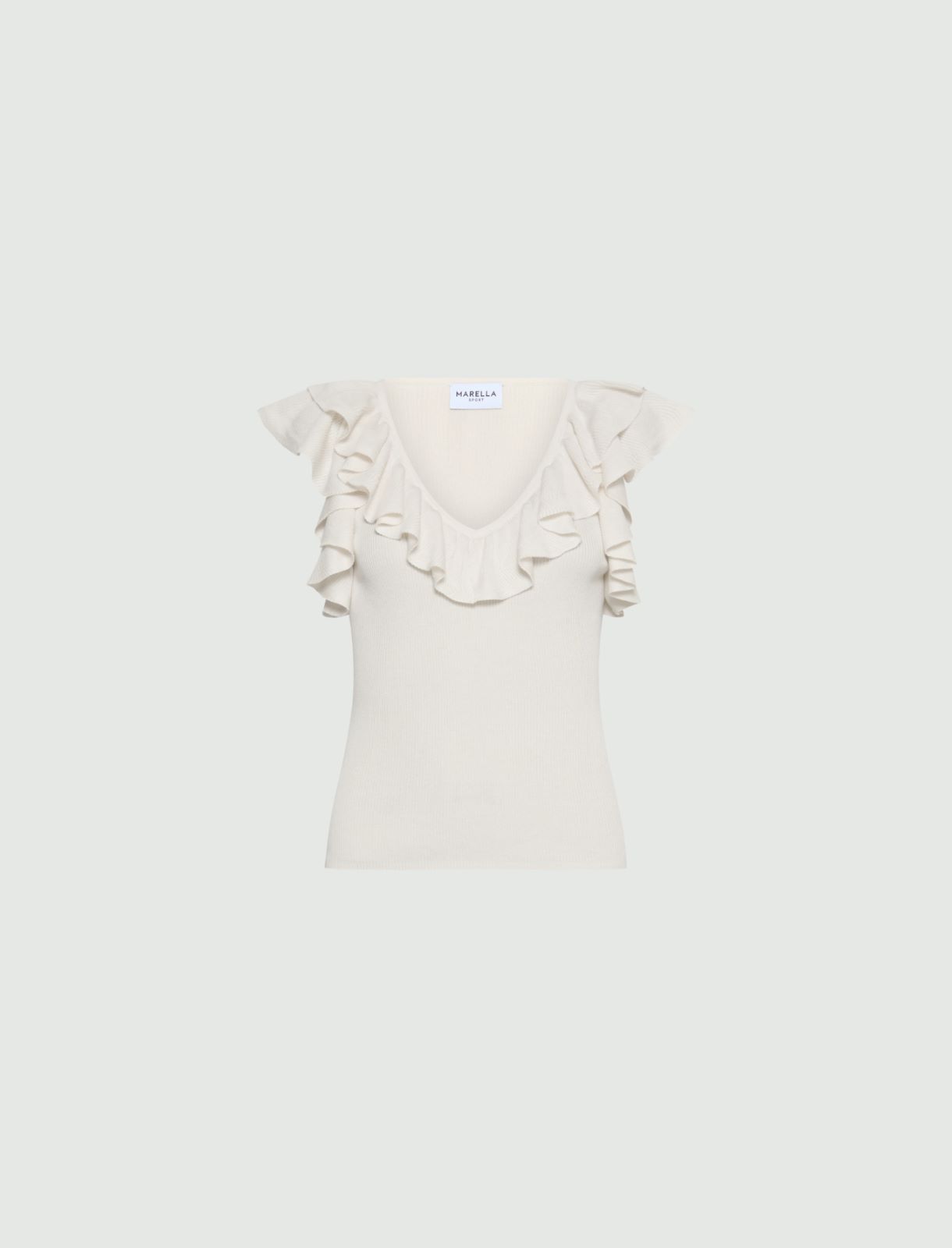 Ruffled fine rib-knit top - CREAM - Marella