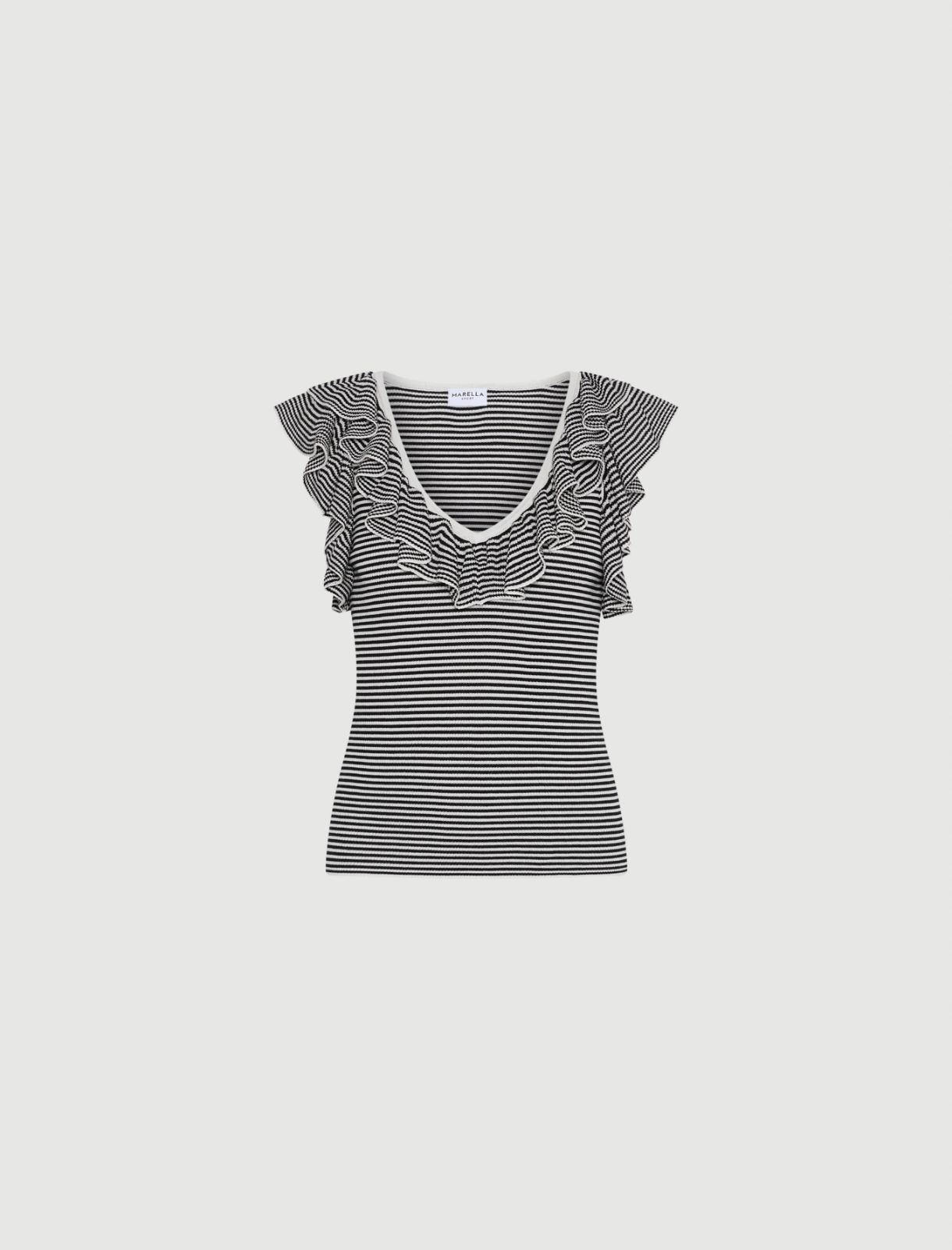 Ruffled fine rib-knit top - CREAM - Marella