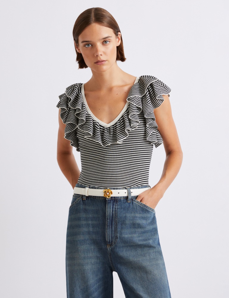 Ruffled fine rib-knit top - Marella