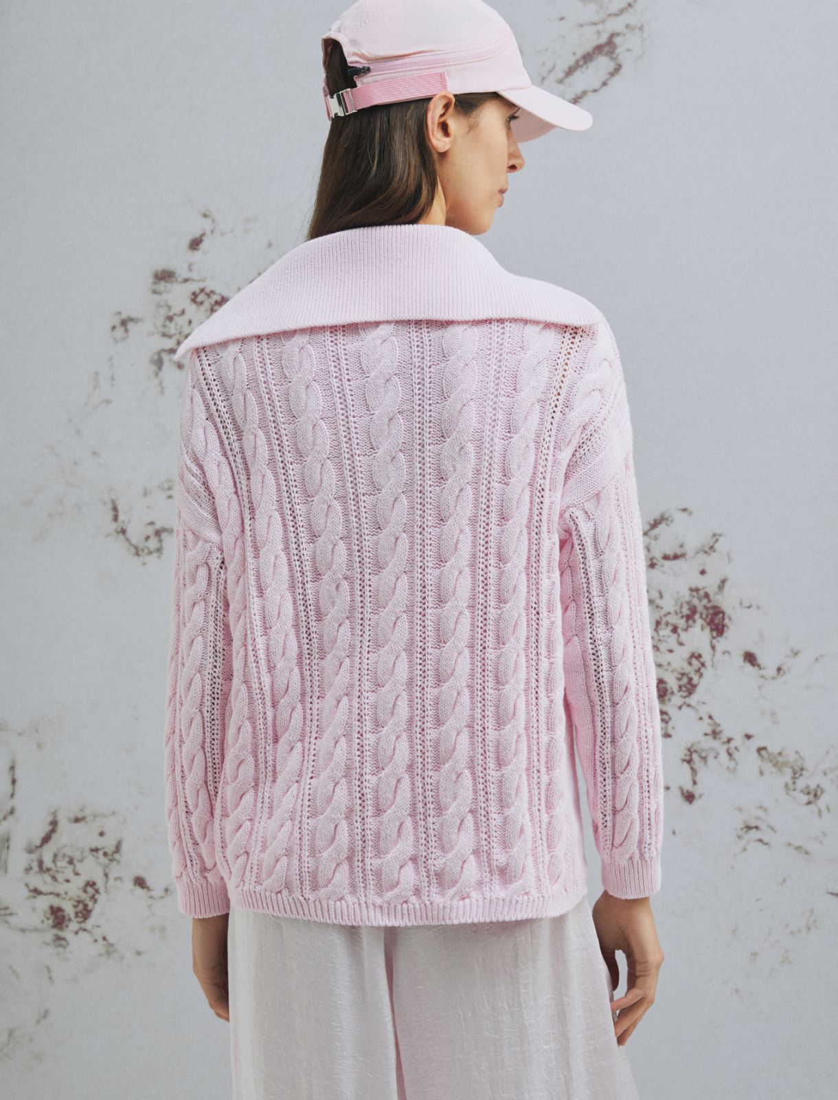 Cable-knit cotton polo sweater - PINK - Marella - 3