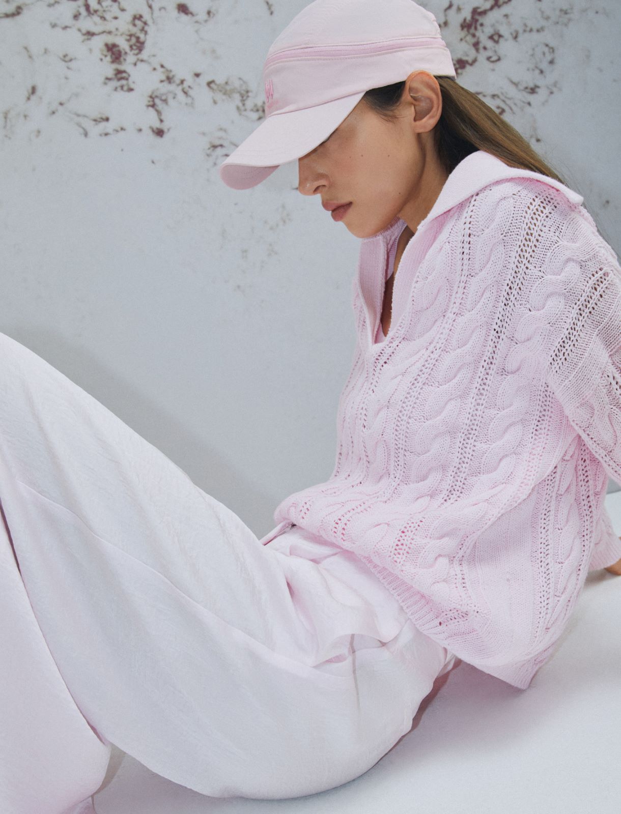 Cable-knit cotton polo sweater - PINK - Marella - 4