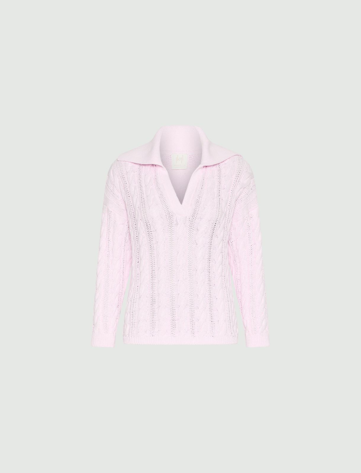 Cable-knit cotton polo sweater - PINK - Marella