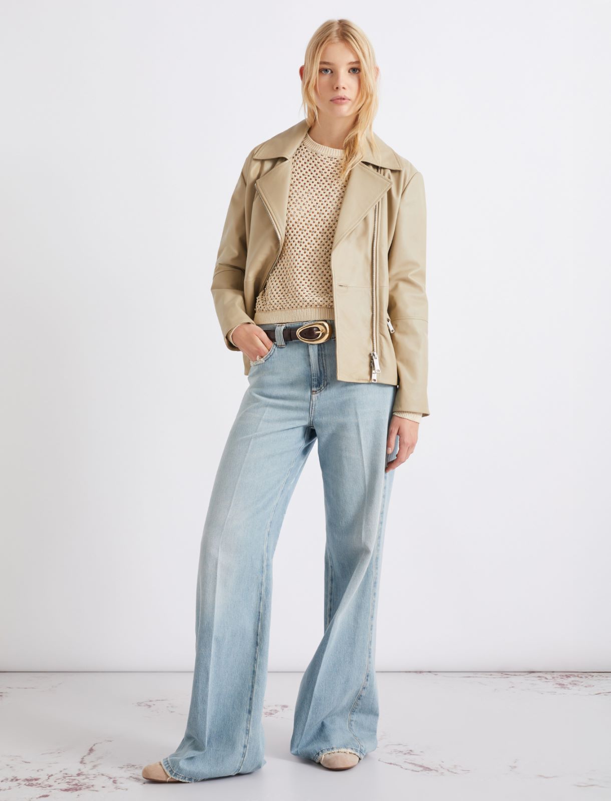 Mesh-knit sweater with rhinestone detail - WOOL WHITE - Marella - 2