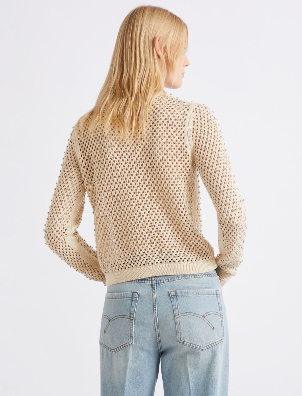 Mesh-knit sweater with rhinestone detail - WOOL WHITE - Marella - 3