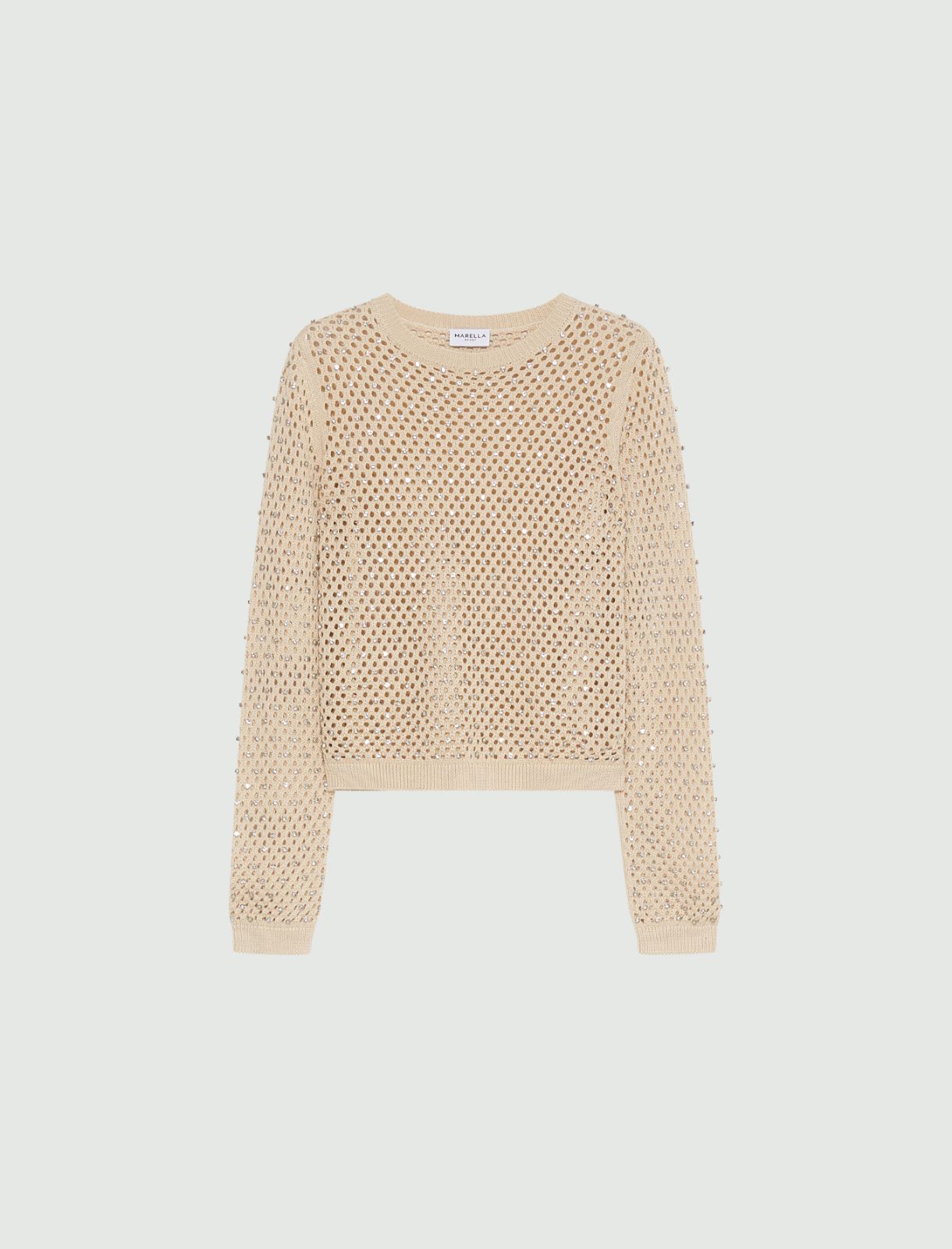 Mesh-knit sweater with rhinestone detail - WOOL WHITE - Marella