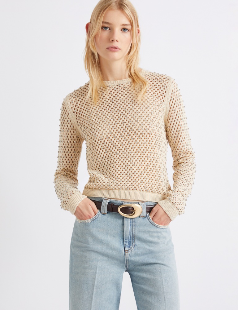 Mesh-knit sweater with rhinestone detail - Marella