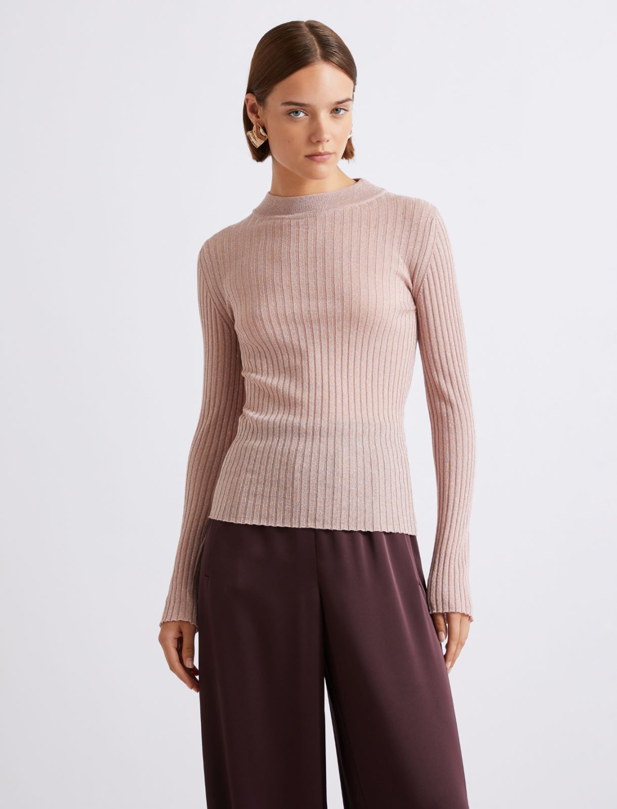 Lurex-embellished rib-knit sweater - PINK - Marella - 4