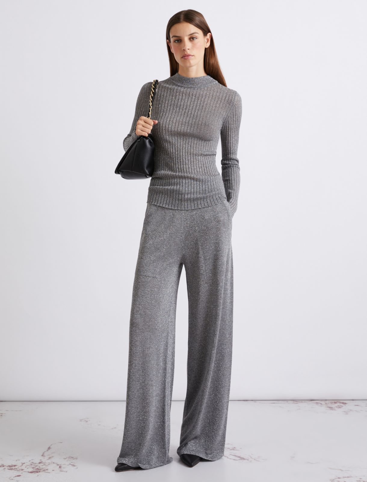 Lurex-embellished rib-knit sweater - GREY - Marella - 2