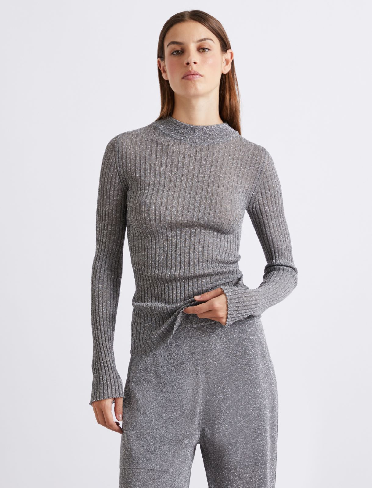 Lurex-embellished rib-knit sweater - GREY - Marella - 4