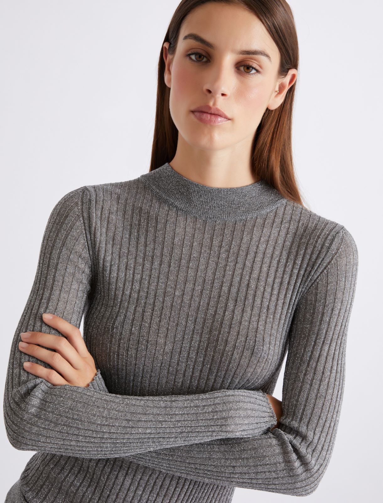 Lurex-embellished rib-knit sweater - GREY - Marella - 5