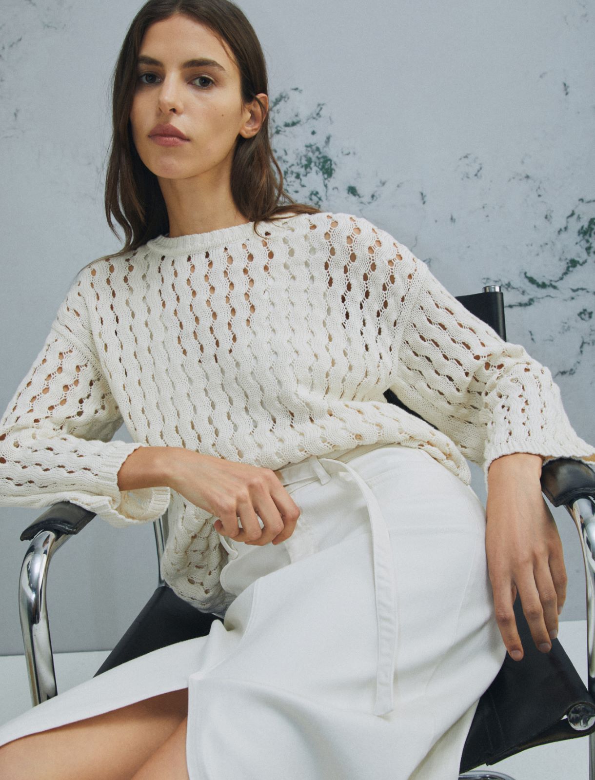 Open-knit cotton sweater - WOOL WHITE - Marella - 4