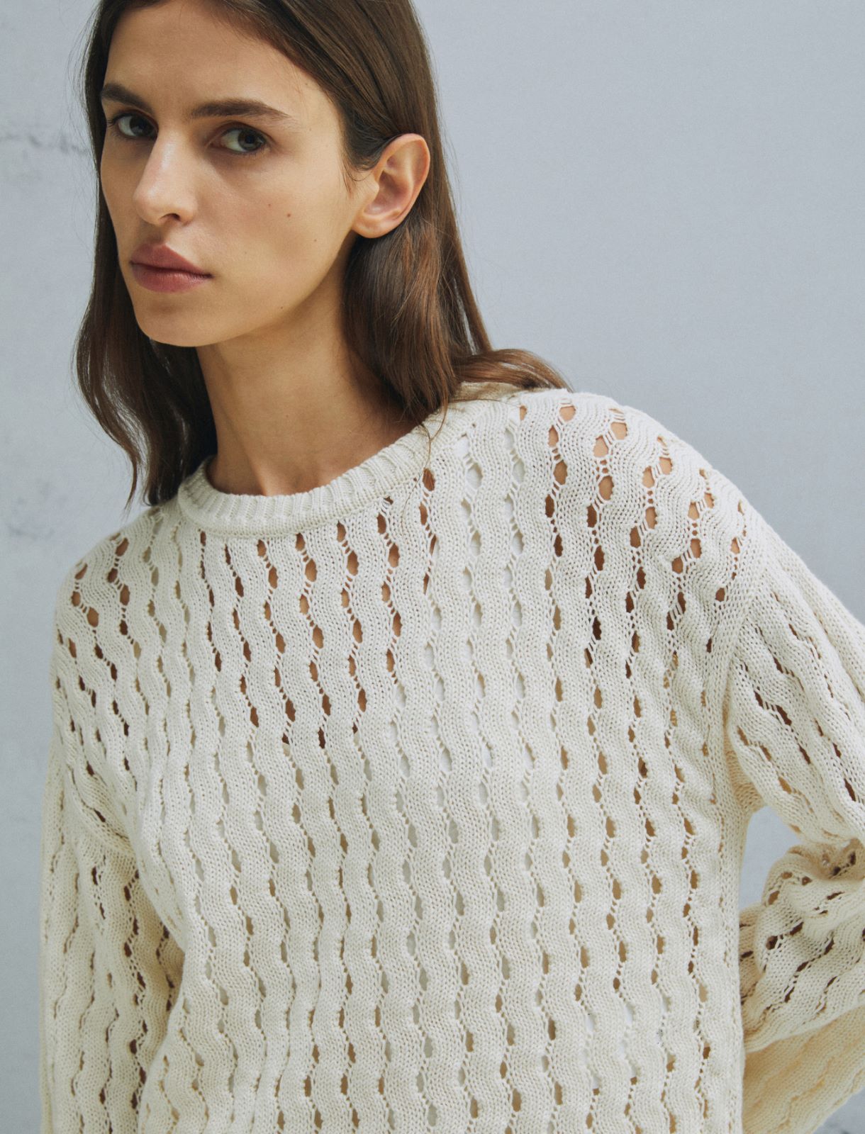 Open-knit cotton sweater - WOOL WHITE - Marella - 5