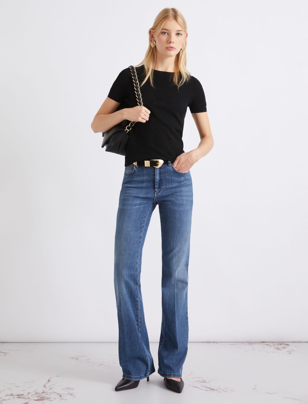 Ultra-light lace knit T-shirt - BLACK - Marella - 2