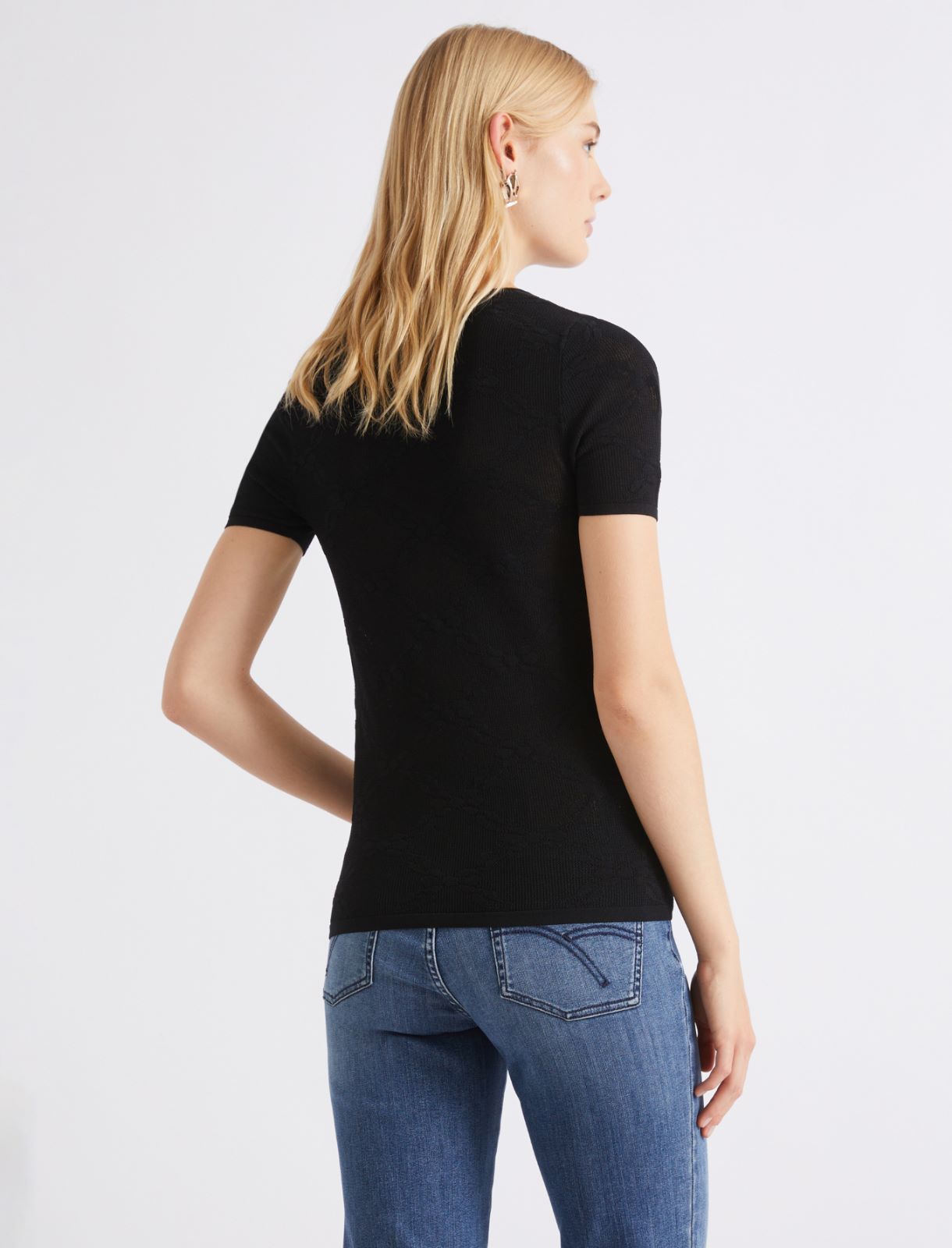 Ultra-light lace knit T-shirt - BLACK - Marella - 3