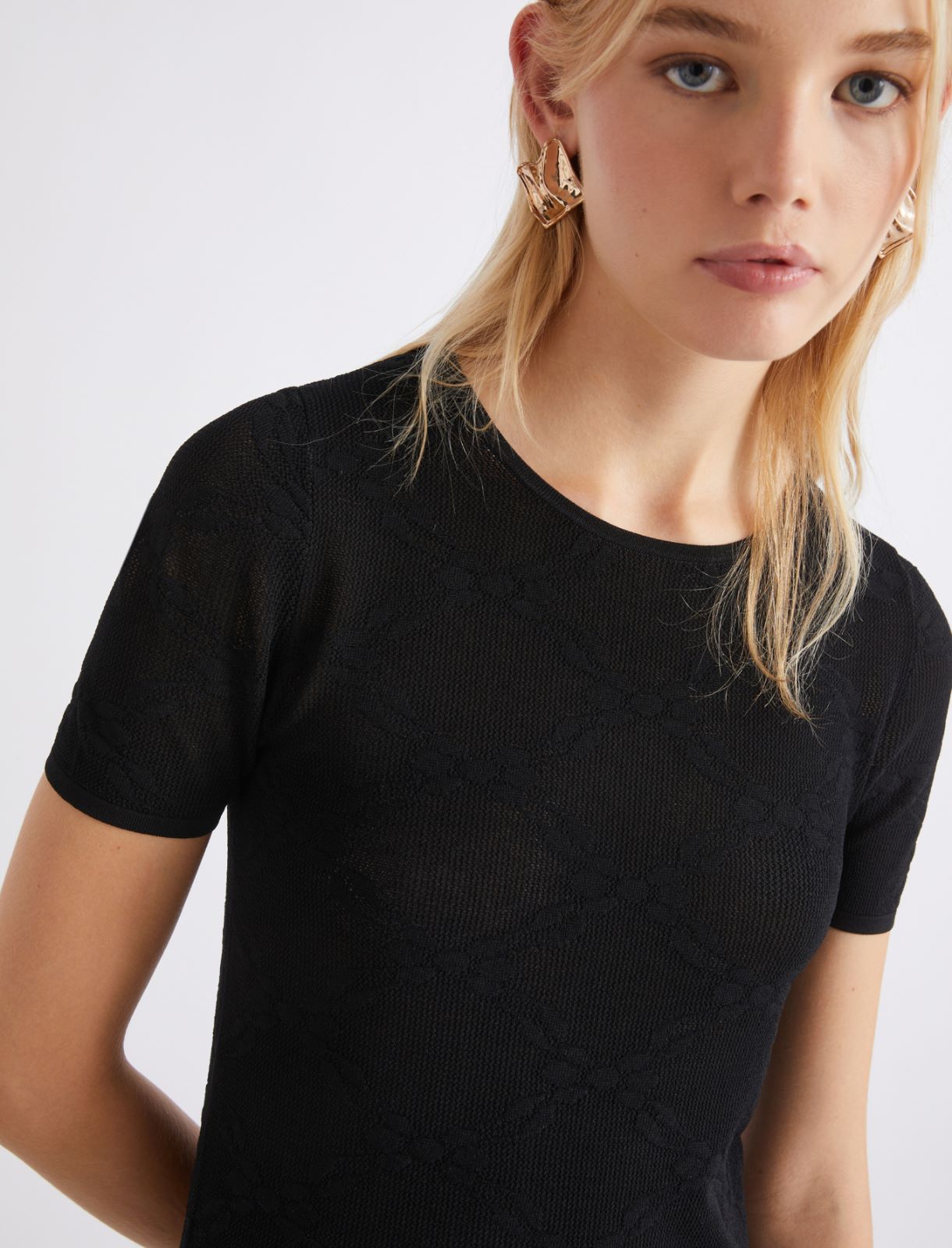 Ultra-light lace knit T-shirt - BLACK - Marella - 5