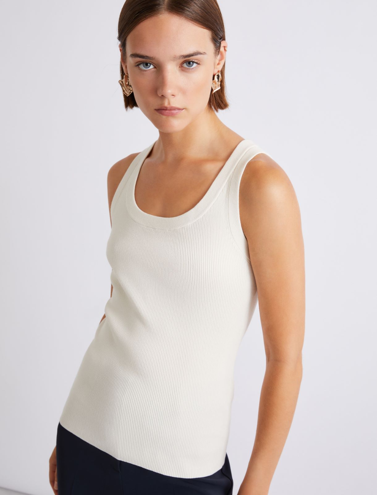 Rib-knit viscose vest top - CREAM - Marella - 4