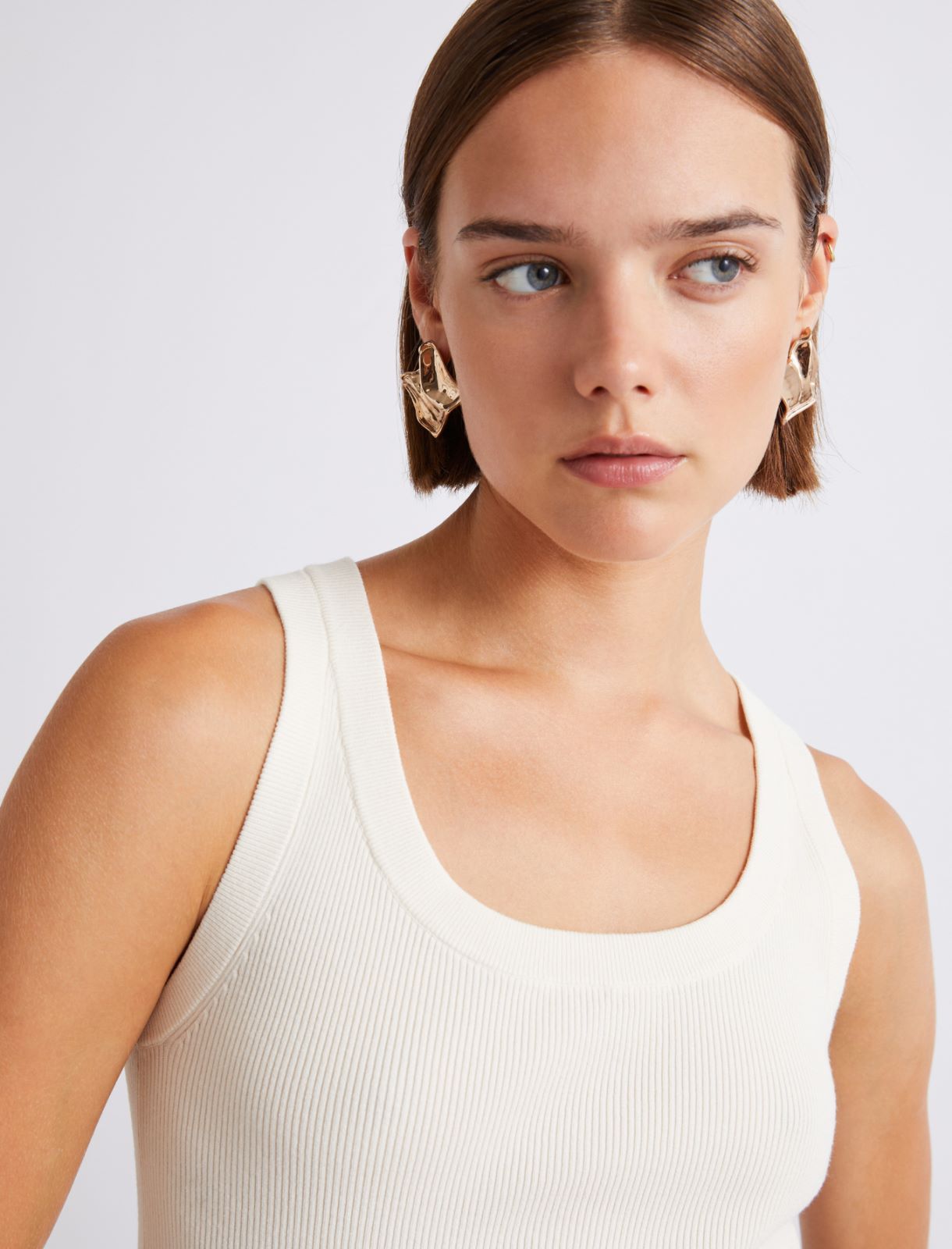 Rib-knit viscose vest top - CREAM - Marella - 5