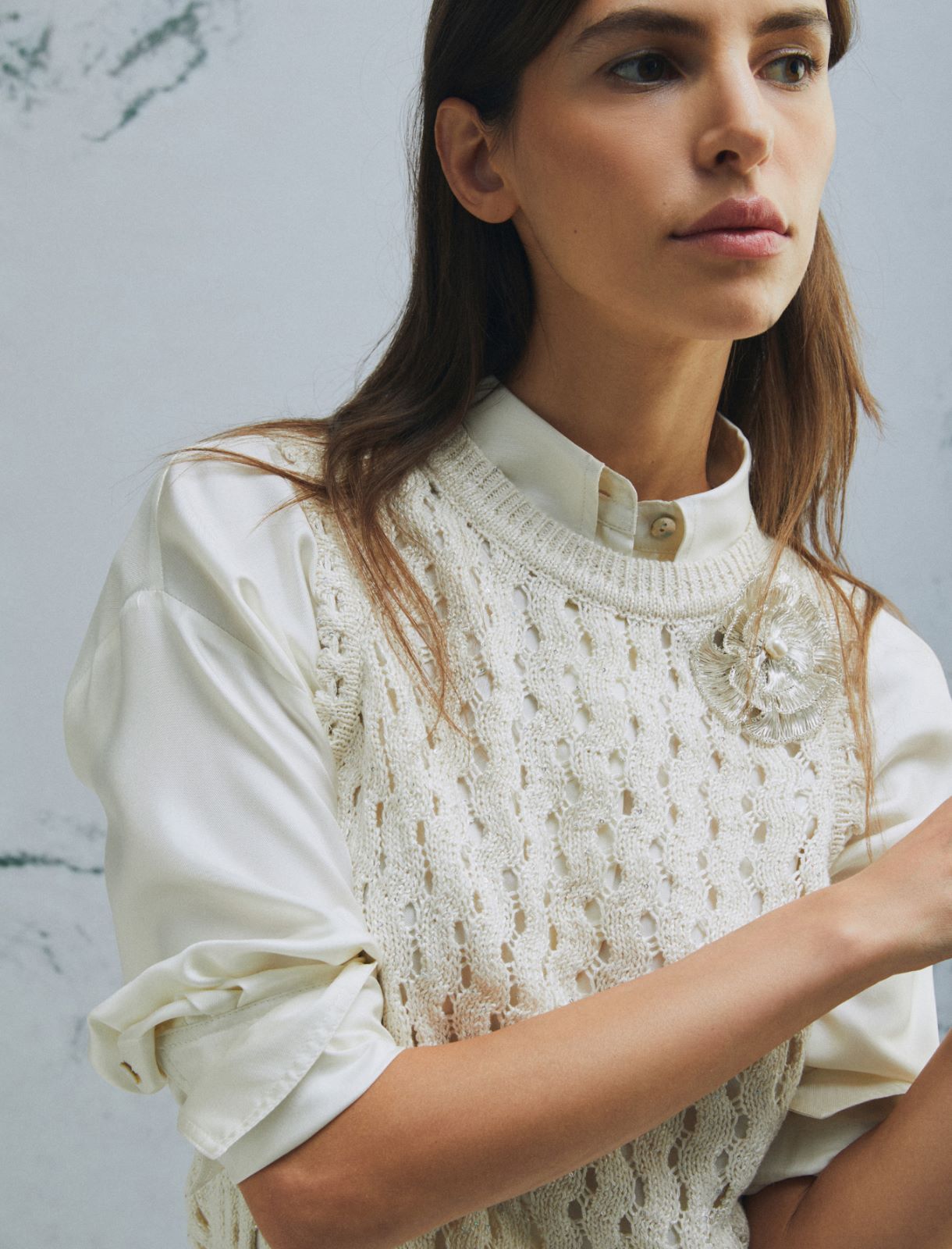 Mouliné cotton top - WOOL WHITE - Marella - 5