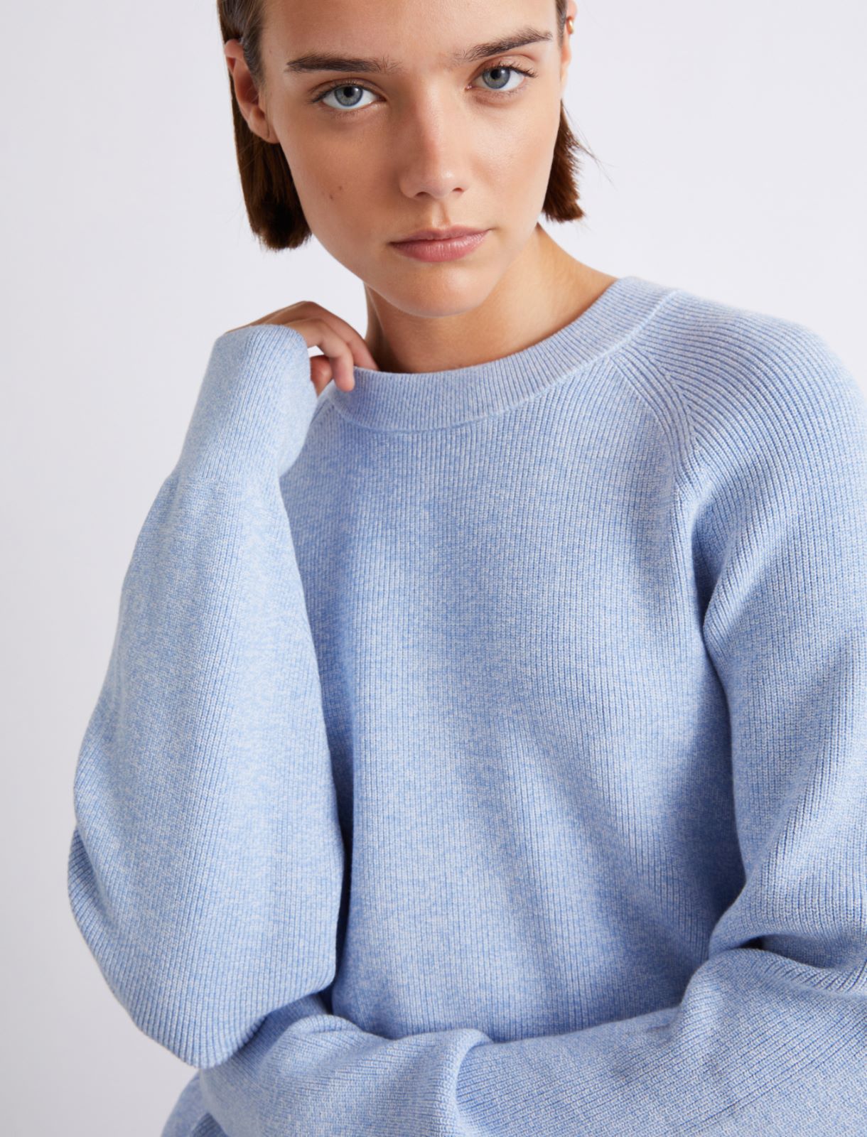 Sweter z okrągłym dekoltem z mieszanki wiskozy - JASNONIEBIESKI - Marella - 5