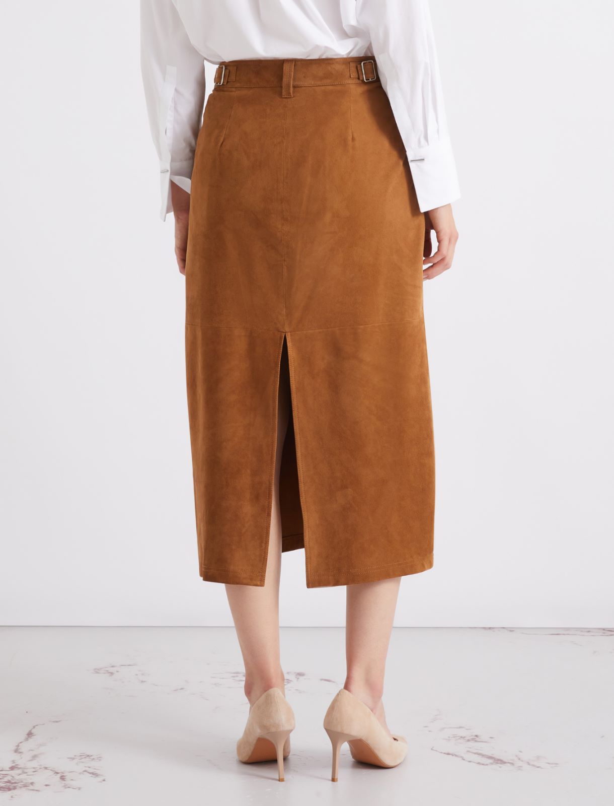 Straight-fit suede skirt - CAMEL - Marella - 3
