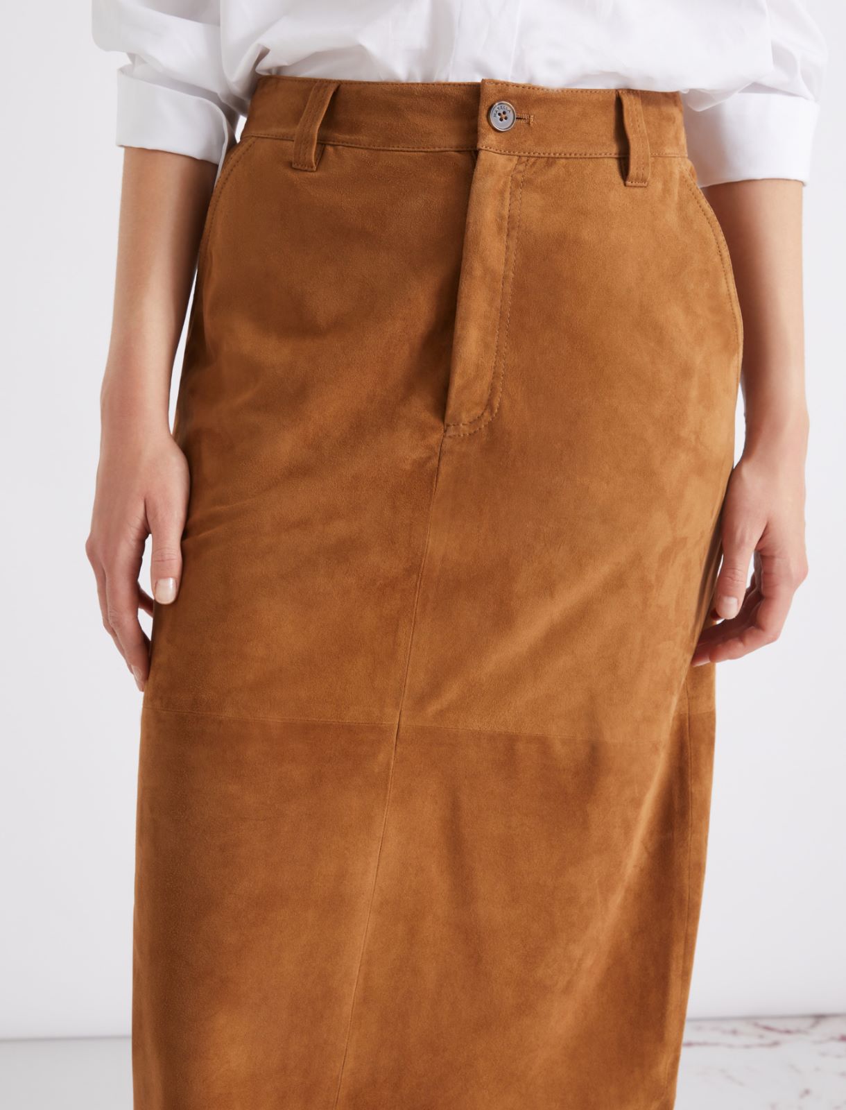 Straight-fit suede skirt - CAMEL - Marella - 5