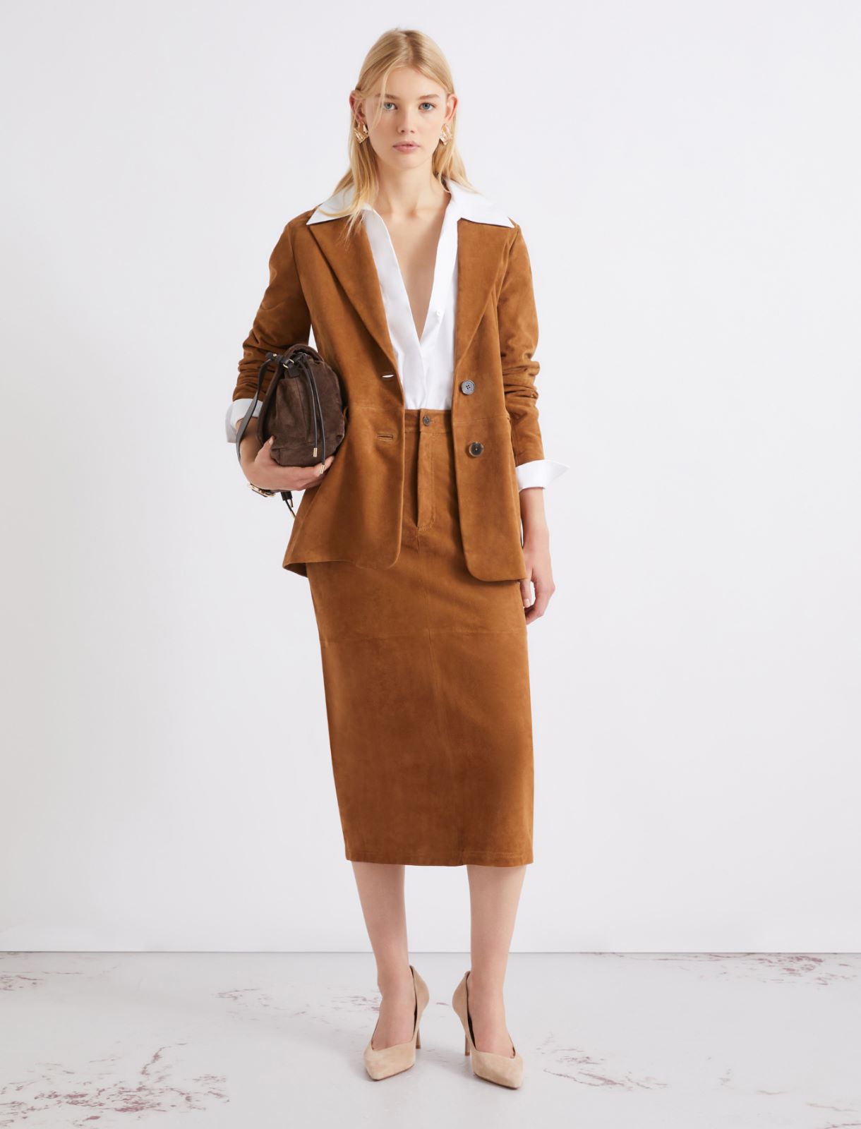 Blazer semiaderente in camoscio - CAMMELLO - Marella - 2