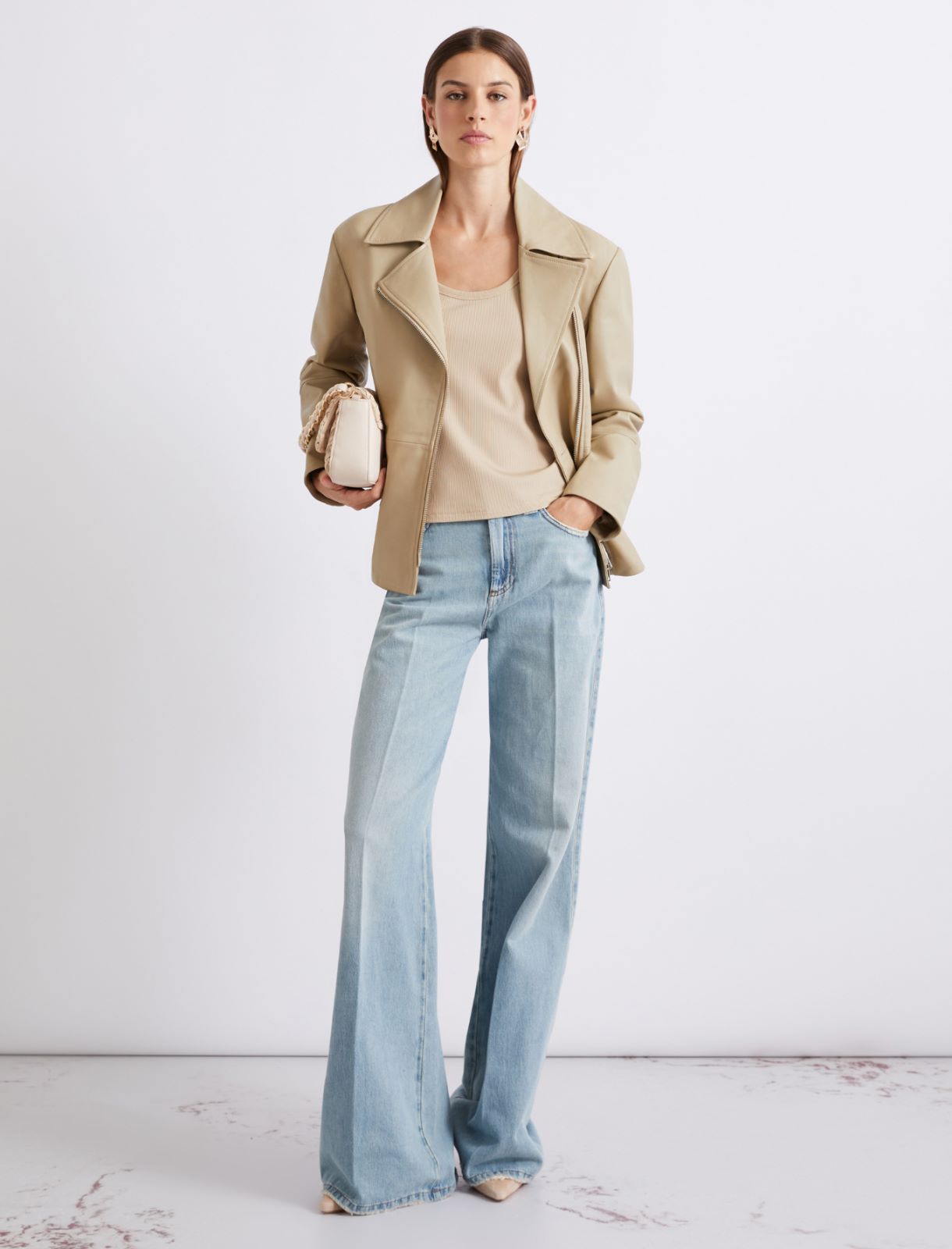 Nappa leather biker jacket - SAND - Marella - 2