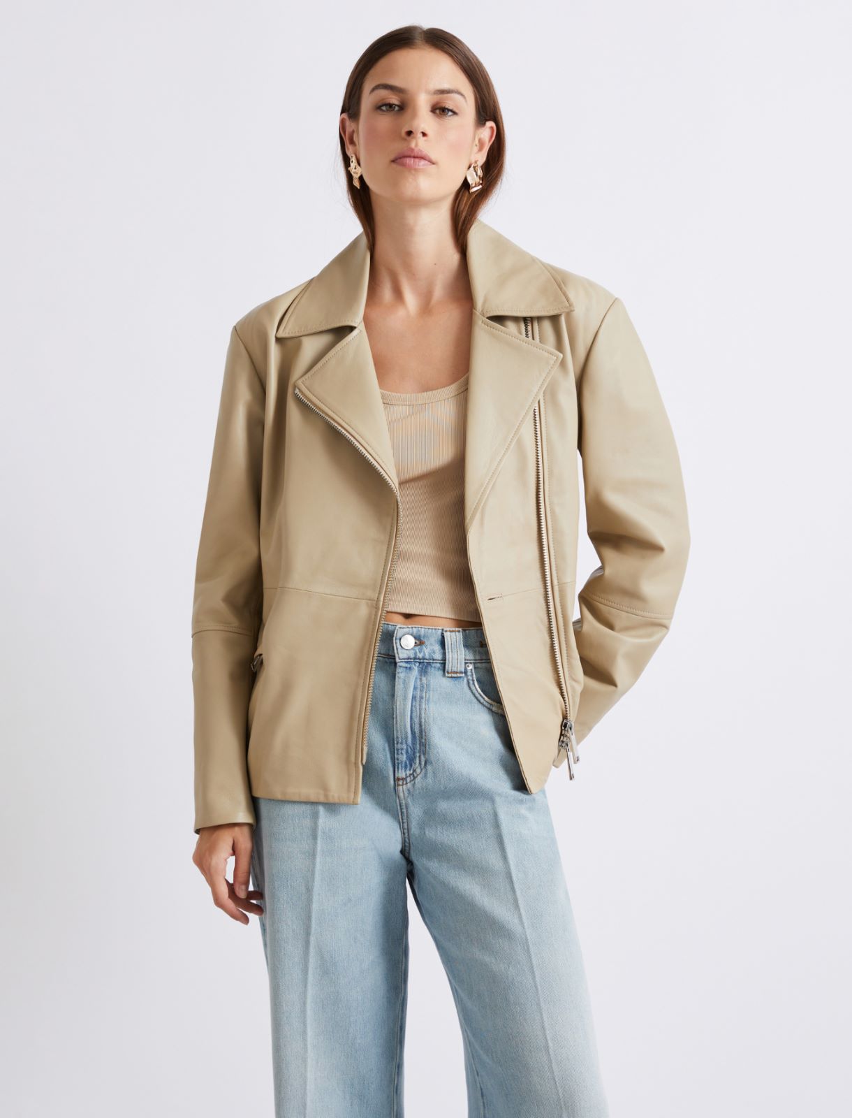 Nappa leather biker jacket - SAND - Marella - 4