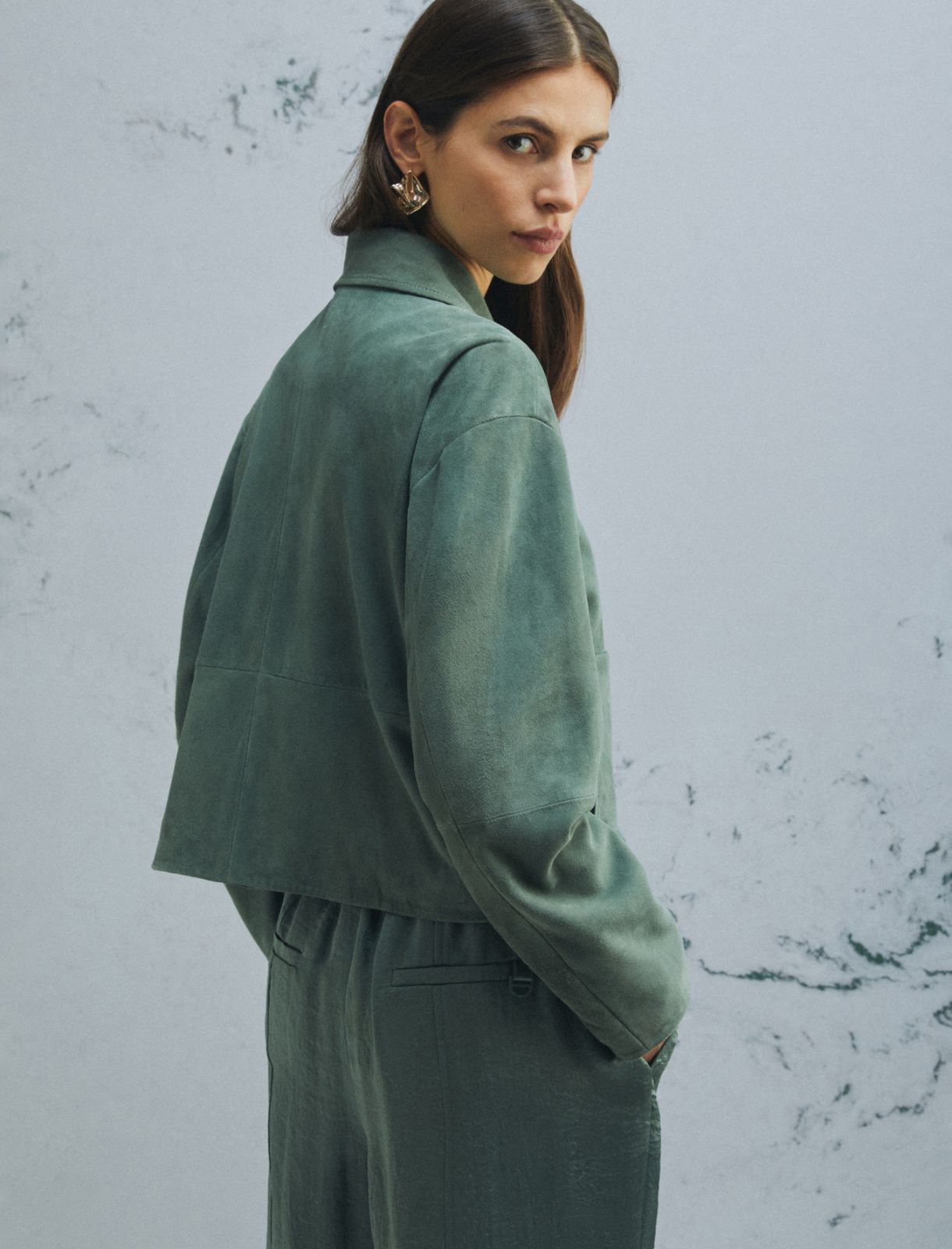 Boxy-Jacke aus Veloursleder - GRUEN - Marella - 3