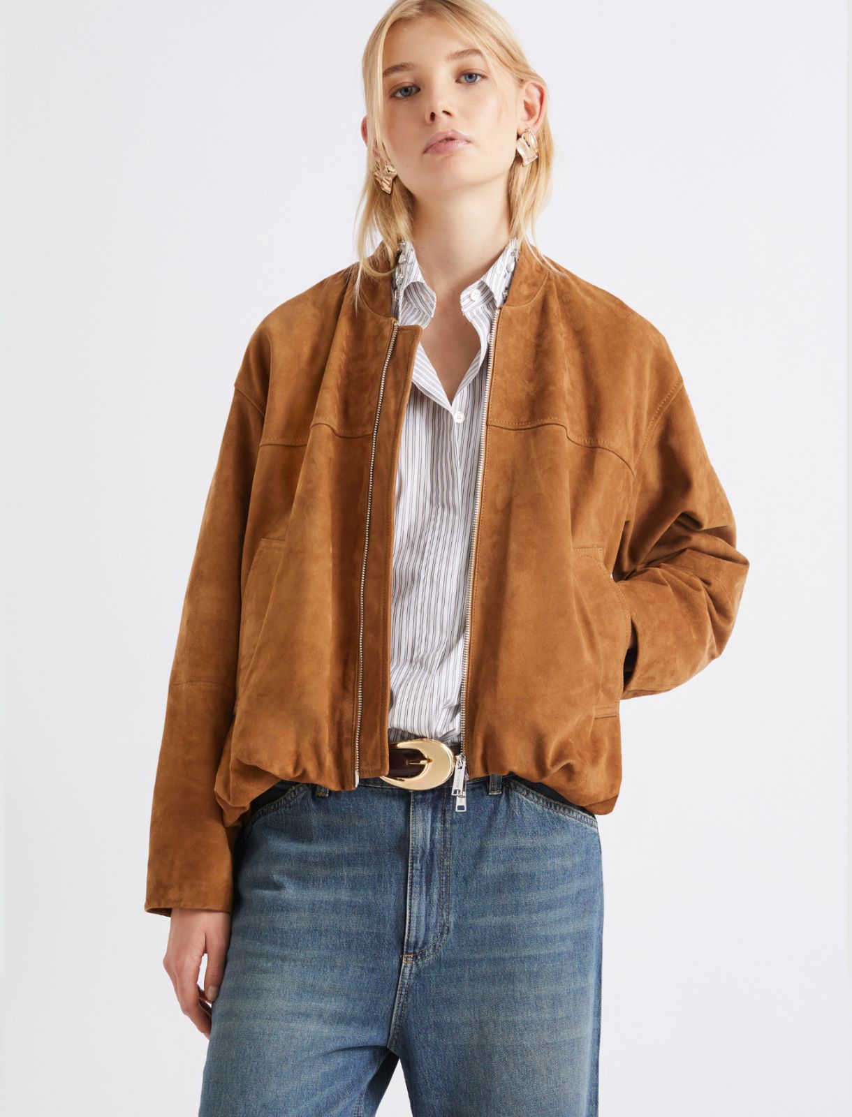 Suede blouson jacket - CAMEL - Marella - 4