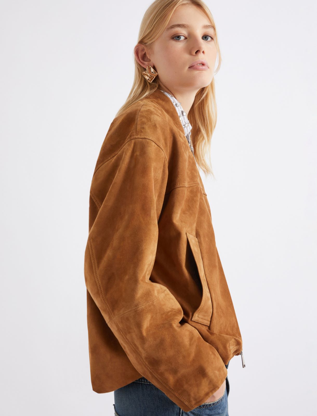 Suede blouson jacket - CAMEL - Marella - 5