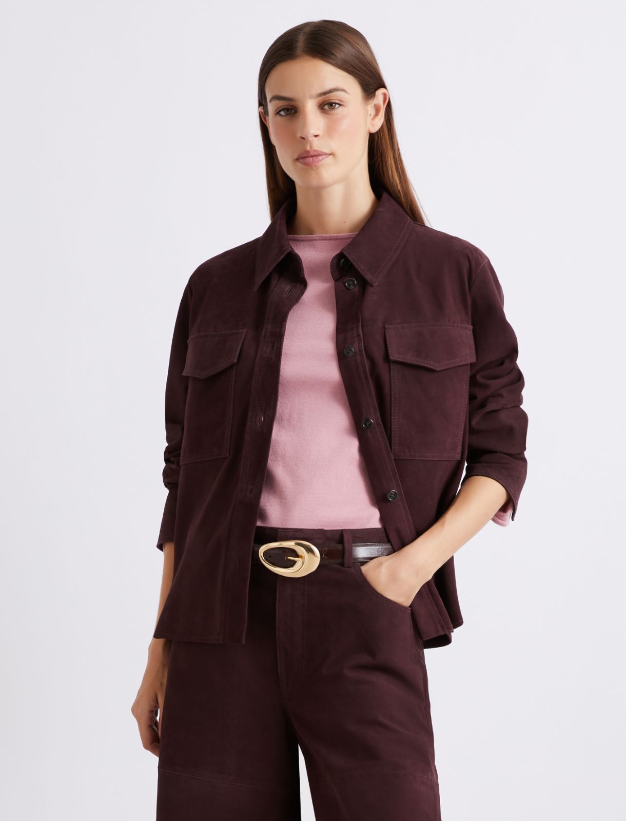 Suede shirt jacket - BORDEAUX - Marella - 4