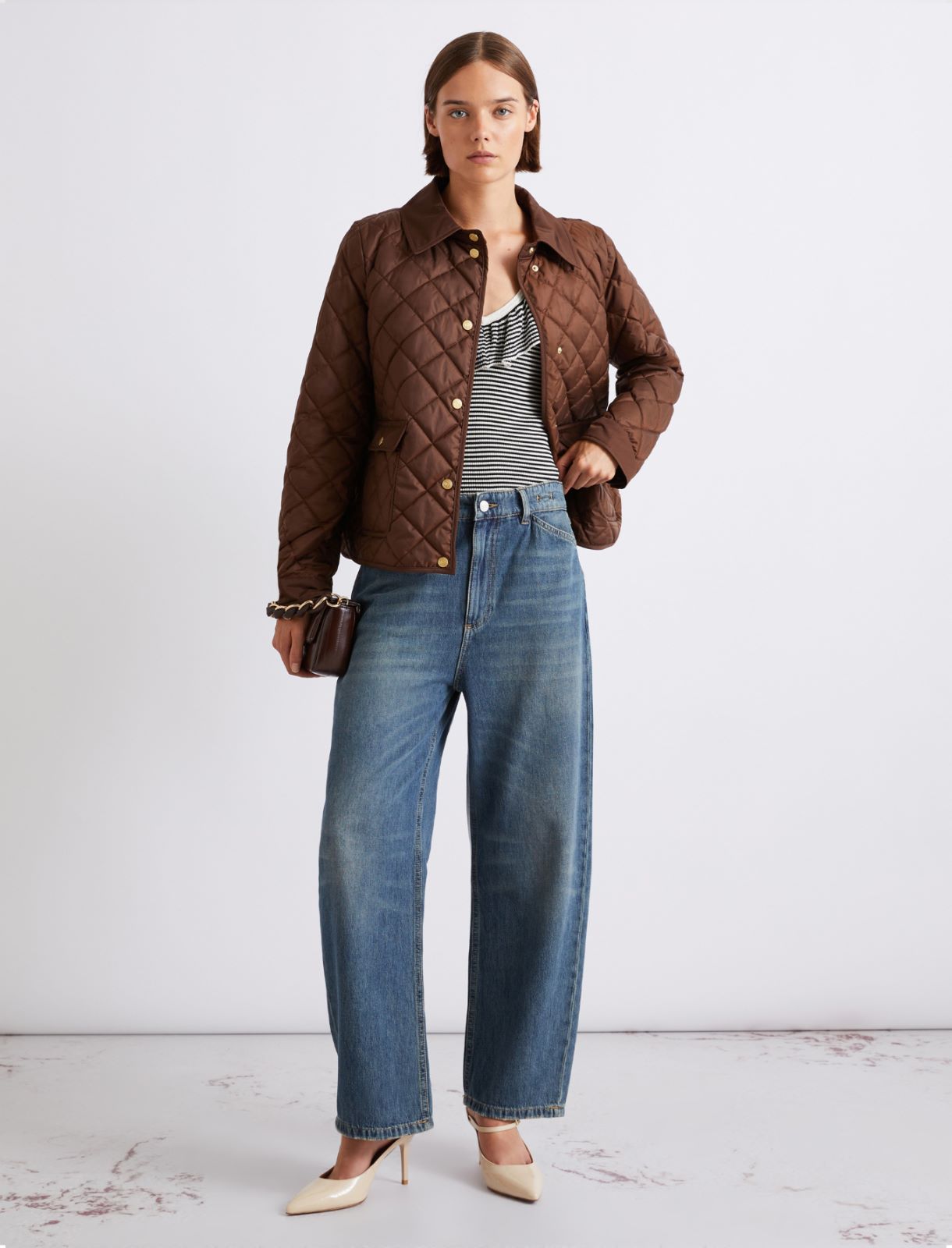 Quilted shirt-neck down jacket - BROWN - Marella - 2