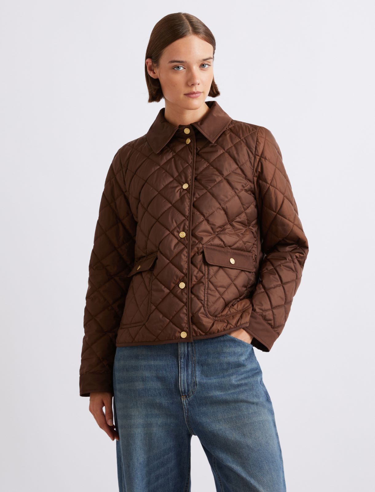 Quilted shirt-neck down jacket - BROWN - Marella - 4