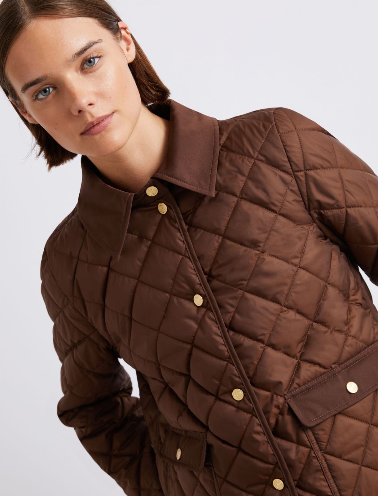 Quilted shirt-neck down jacket - BROWN - Marella - 5