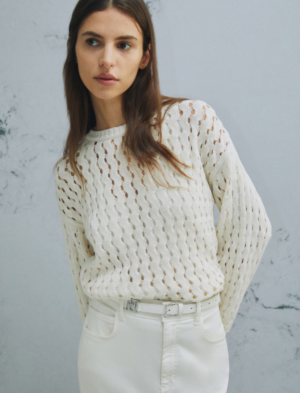 Thin buckled leather belt - OFF WHITE - Marella - 3