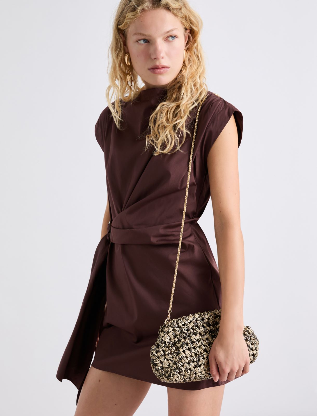 Python-print woven clutch - BROWN - Marella - 2