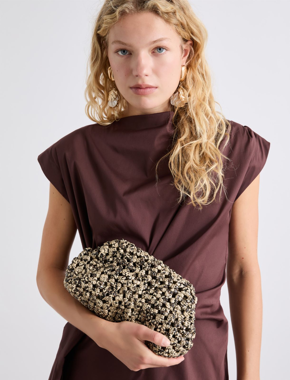 Python-print woven clutch - BROWN - Marella - 4