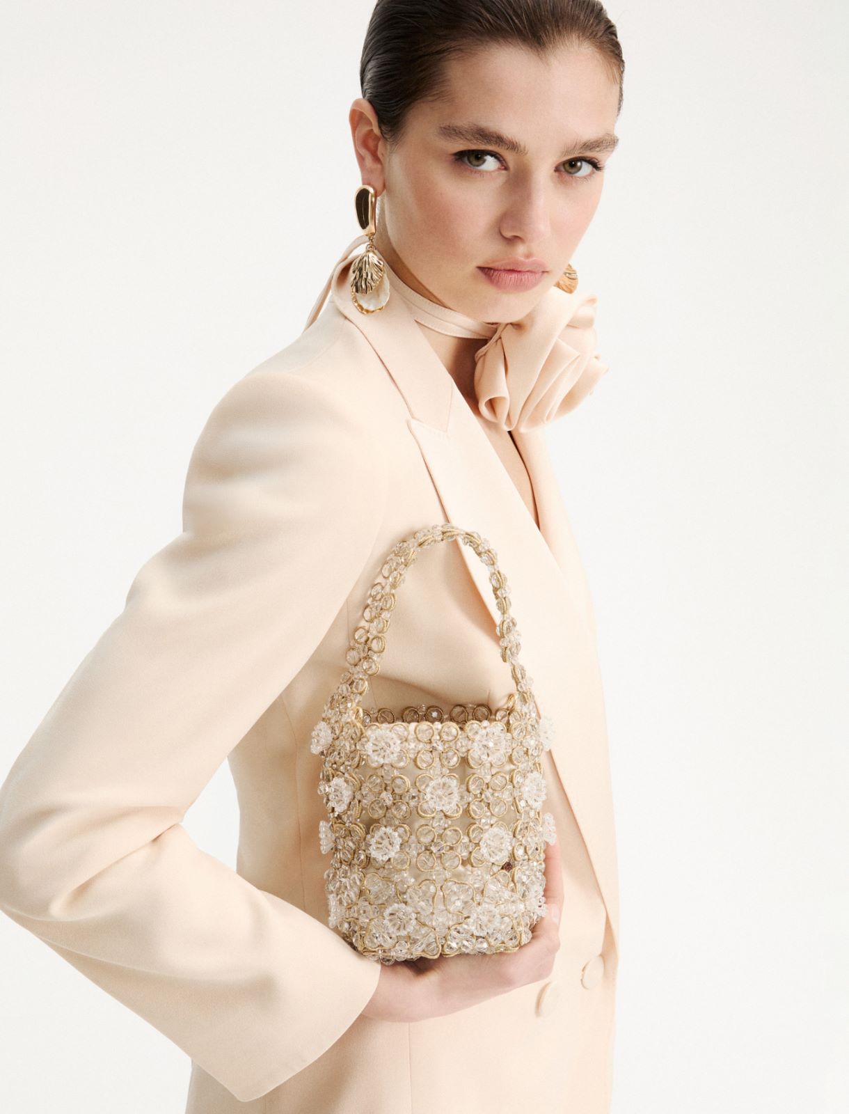 Small bead-embroidered bucket bag - WHITE - Marella - 4