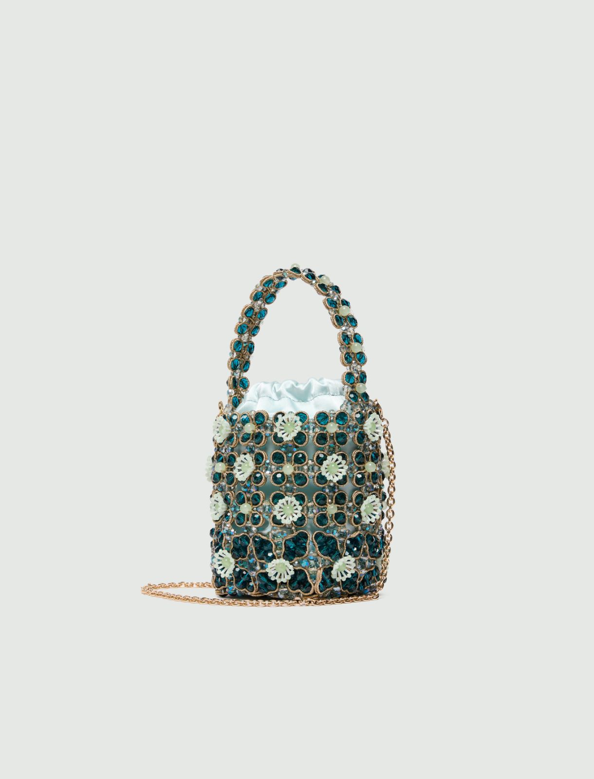 Small bead-embroidered bucket bag - AQUAMARINE - Marella - 2