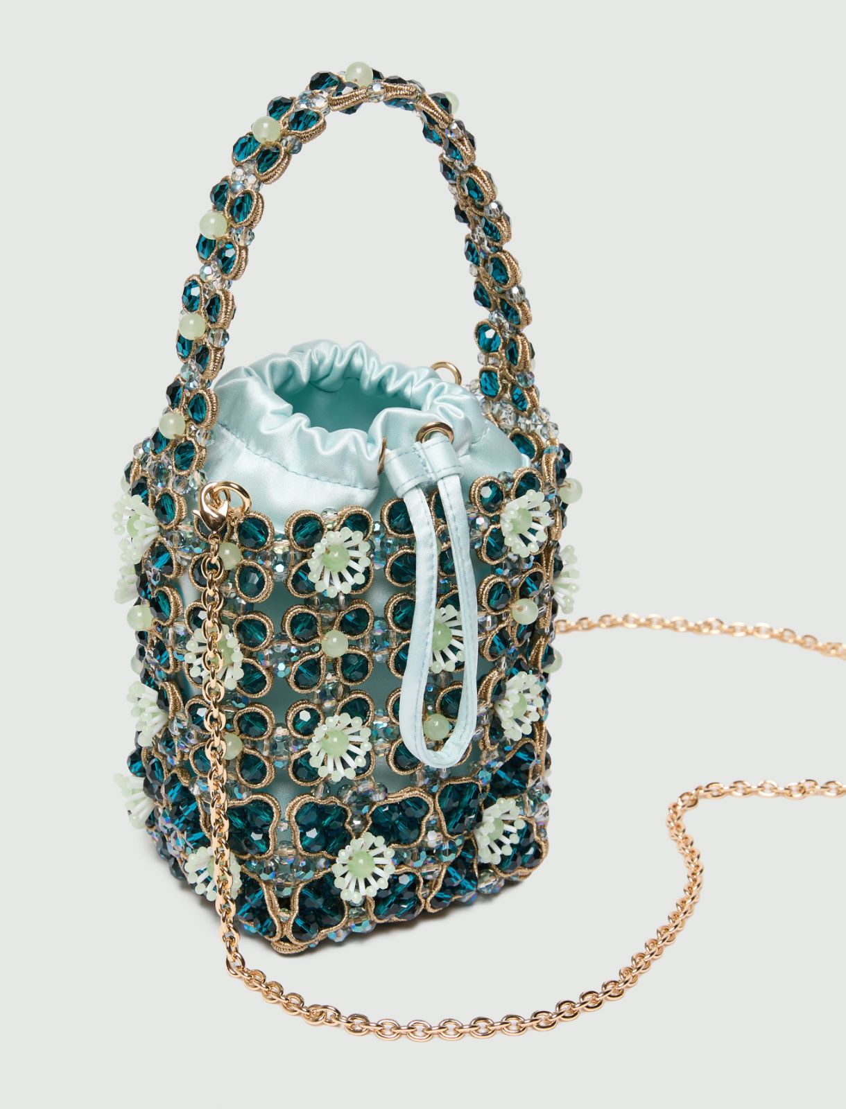 Small bead-embroidered bucket bag - AQUAMARINE - Marella - 3