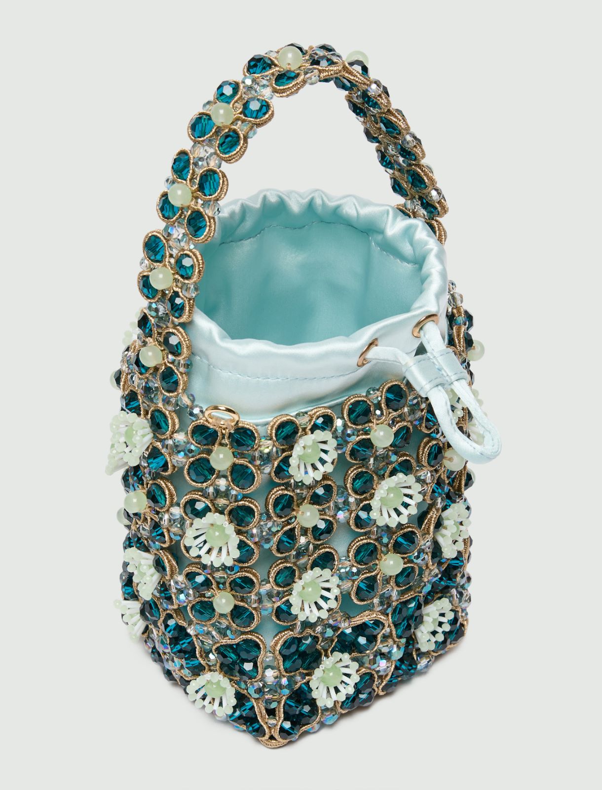 Small bead-embroidered bucket bag - AQUAMARINE - Marella - 5