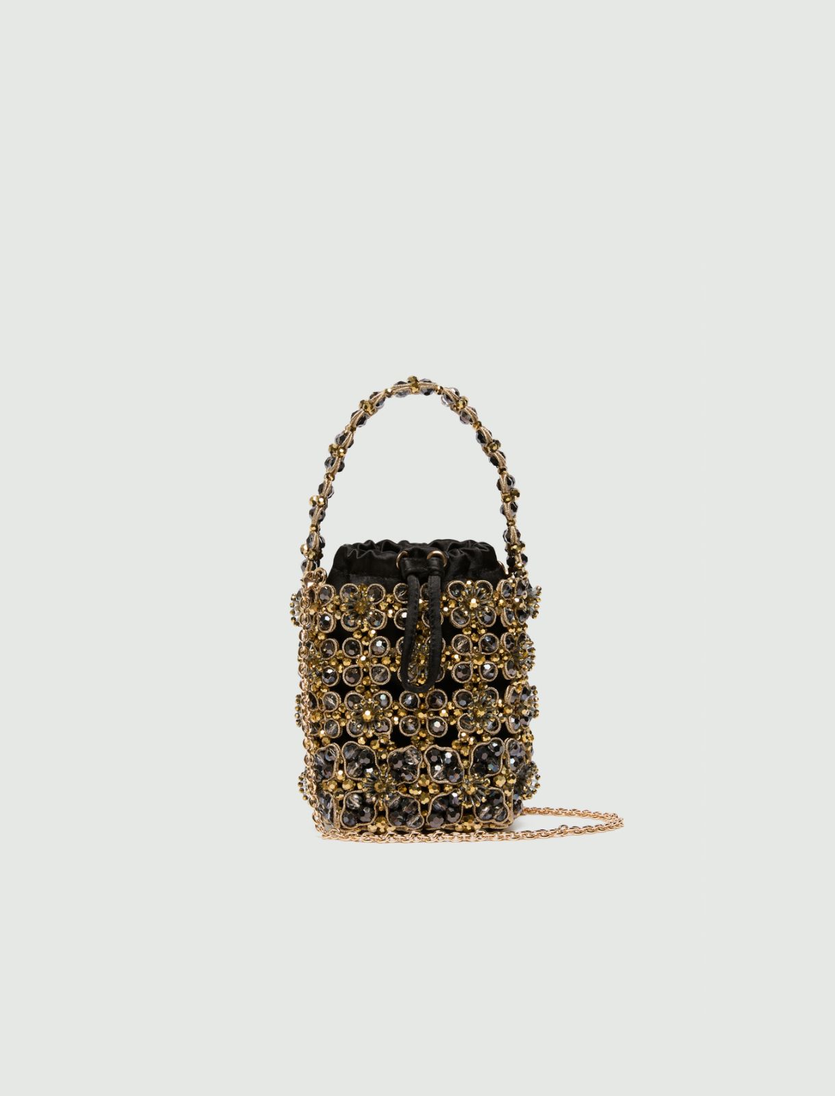 Small bead-embroidered bucket bag - BLACK - Marella
