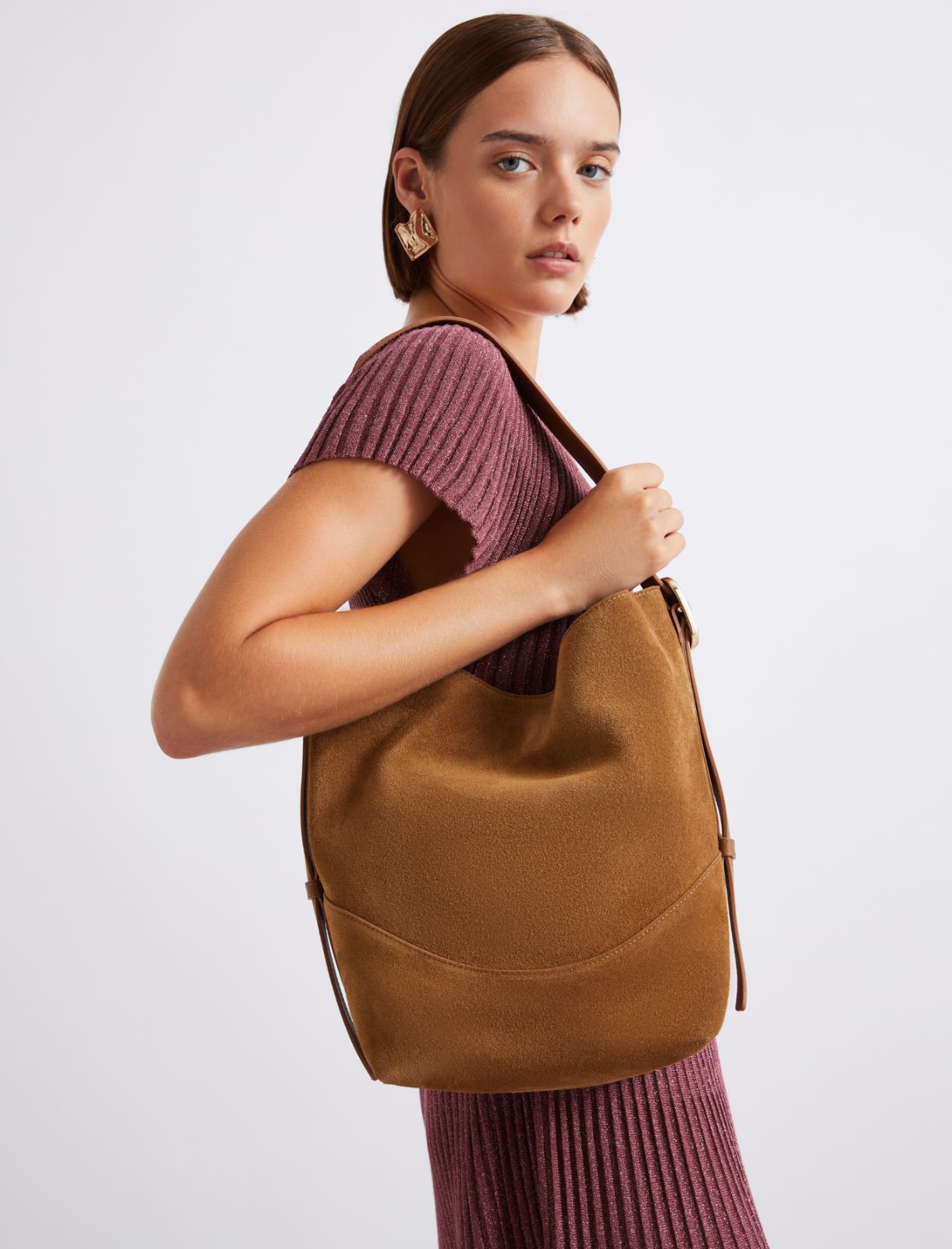 Suede hobo bag - TOBACCO - Marella - 4