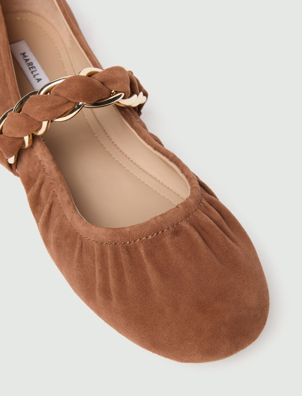 Suede ballet flats with chain detail - TOBACCO - Marella - 4