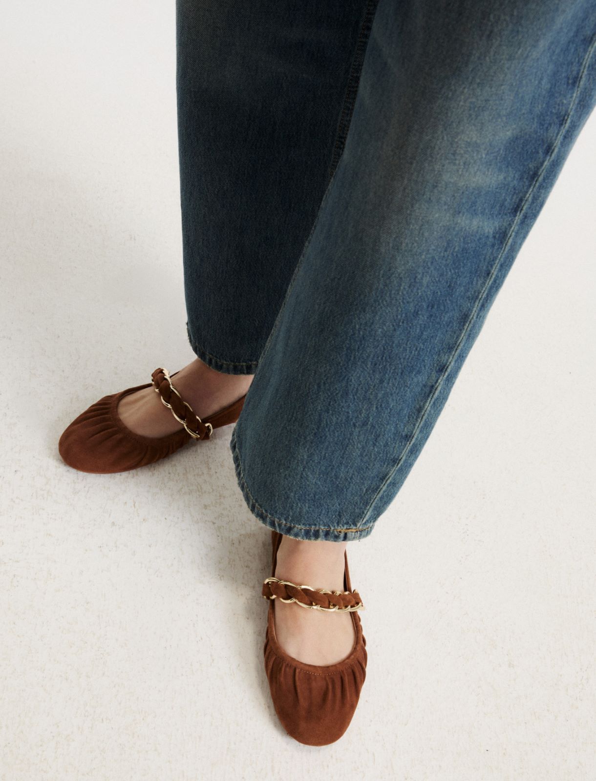 Suede ballet flats with chain detail - TOBACCO - Marella - 5