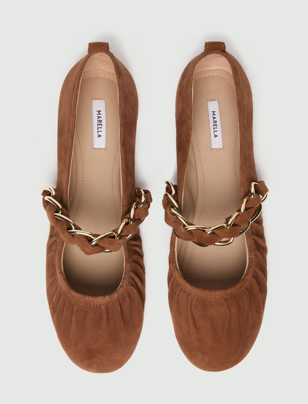 Suede ballet flats with chain detail - TOBACCO - Marella - 6