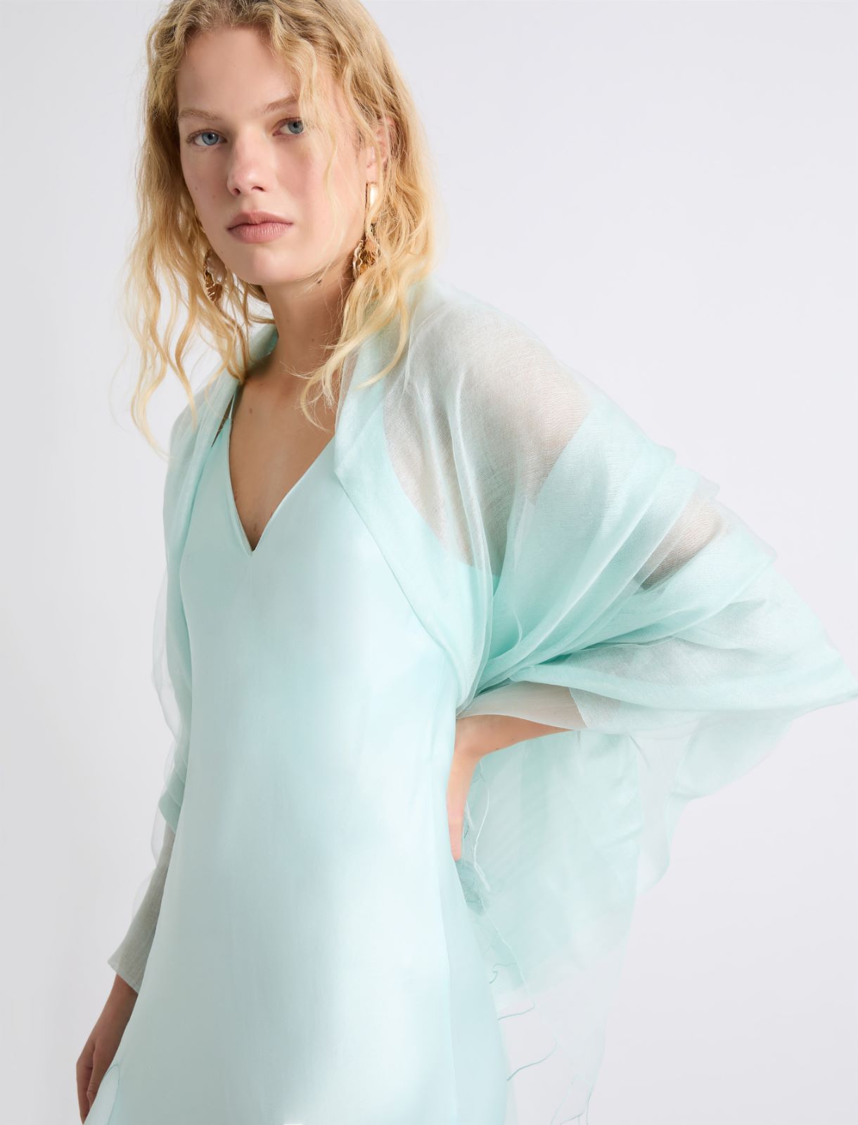 Silk-blend stole - TURQUOISE - Marella - 3